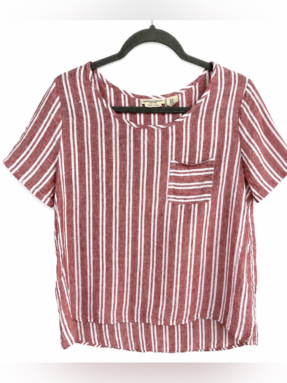 Christian Siriano 100% Linen Striped Top Size Medium
